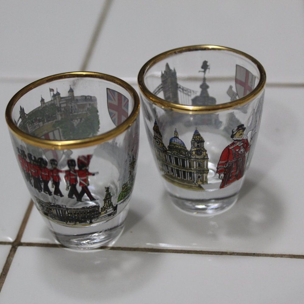 Lot 2 pc London Souvenir Shot Glass Vintage